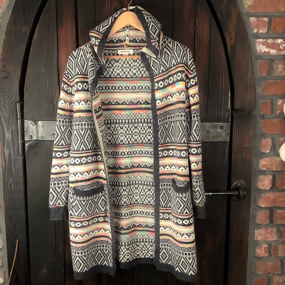 Monteau Intarsia open duster cardigan M - Picture 2 of 5